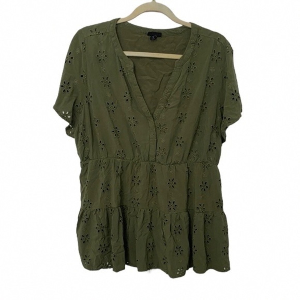torrid Olive Eyelet Tiered V-Neck Tunic